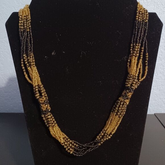 Vintage Brown and Black Seed Bead Multi-Stranded Necklace, 20" - Picture 1 of 2
